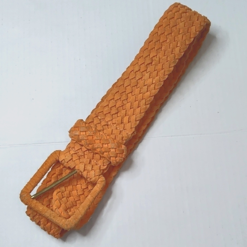 Vintage Orange Tan Braided Cow Leather Soft Suede Belt